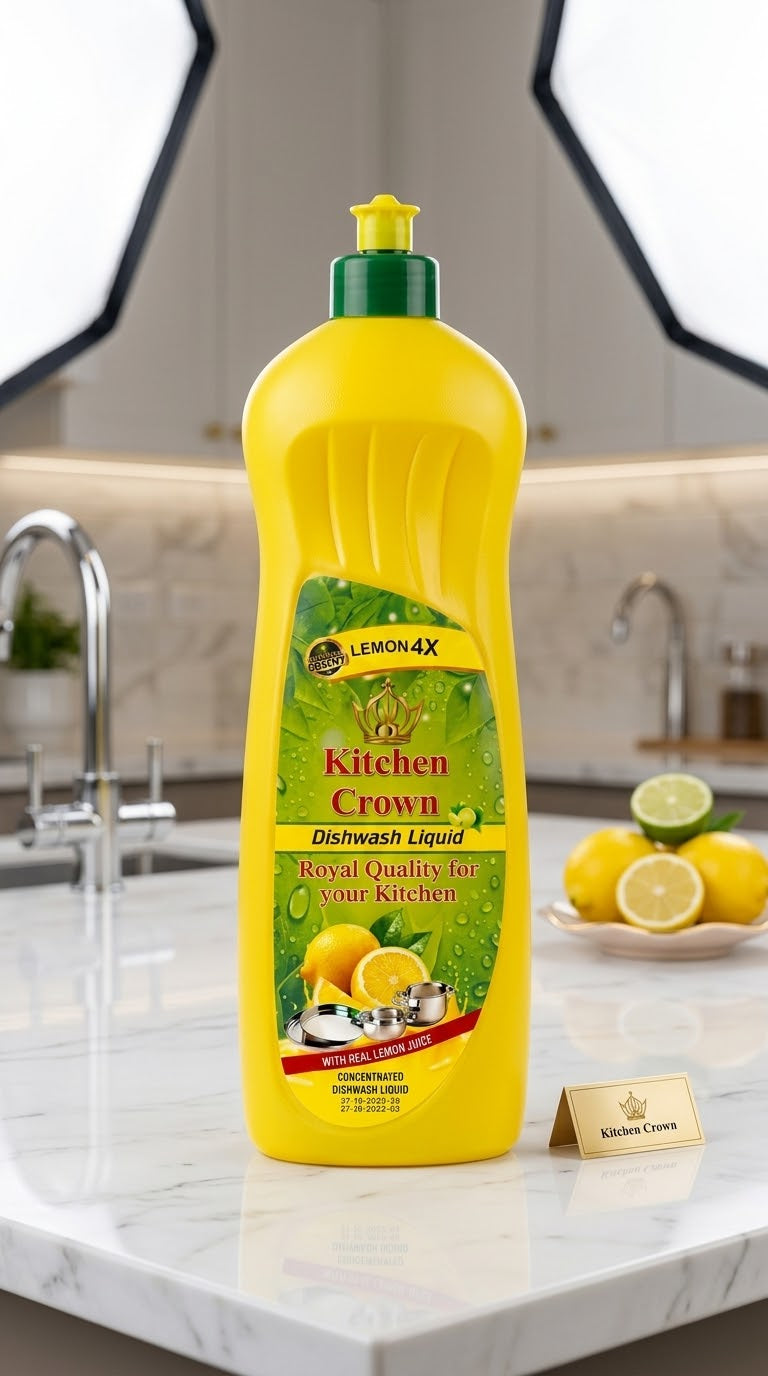 Kitchen Crown Lemon 4X Dishwash Liquid – 900ml | Value Pack Royal Quality Formula