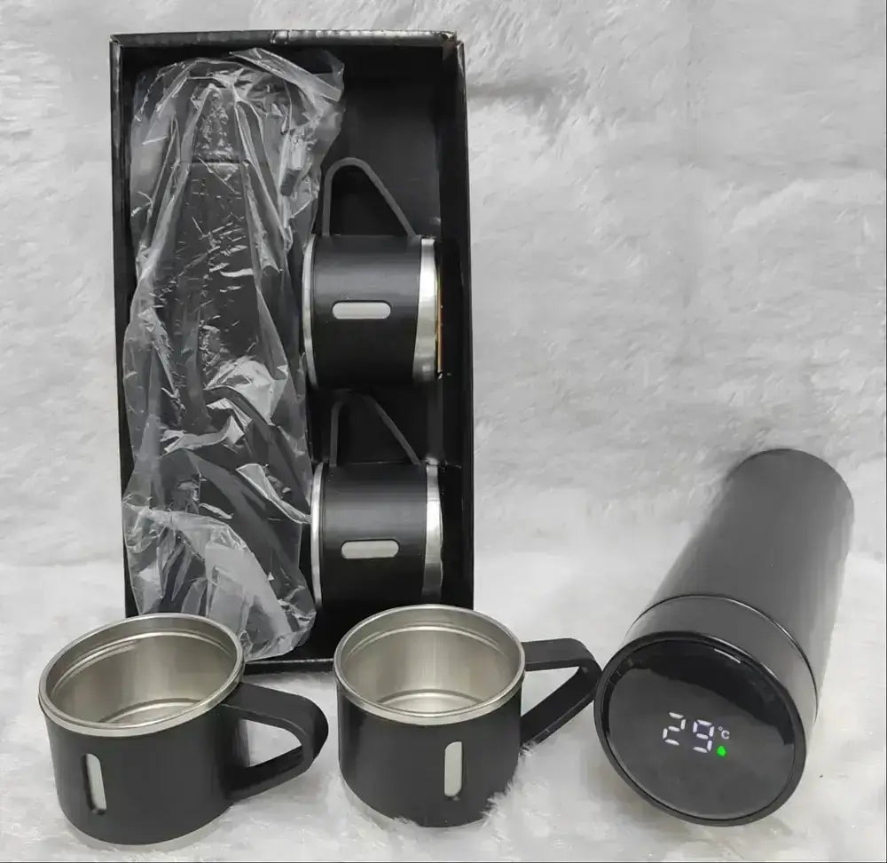 Premium Vacuum Flask Set – 500ml Stainless Steel Insulated Bottle with 3 Cups
